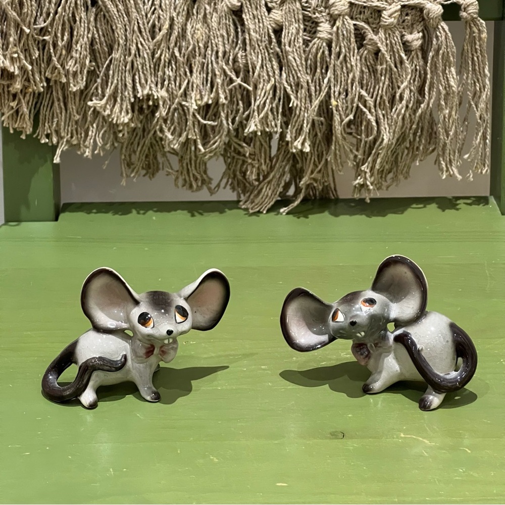 Vintage Anthropomorphic Mouse Ceramic Figurines – Set of 2